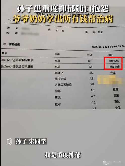 15岁孙子重度抑郁爷奶掏所有钱帮治：一文了解抑郁症